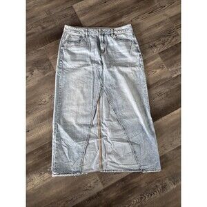 American Eagle Denim Skirt Womens 10 Low Rise Maxi Front Split Light Wash
